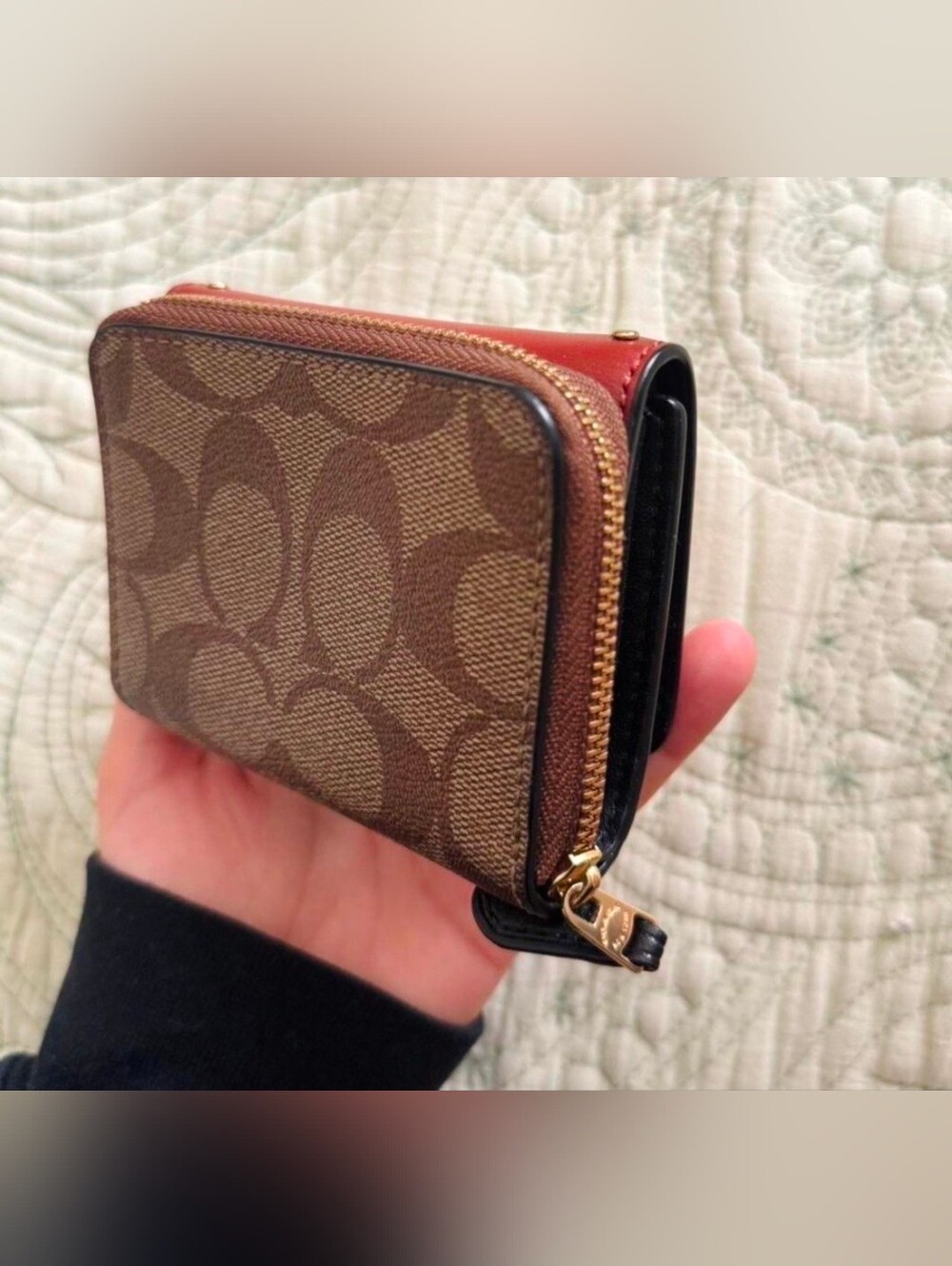 Coach Small Trifold Wallet with Rivets in Colorblock Signature Canvas - Picture 3 of 6